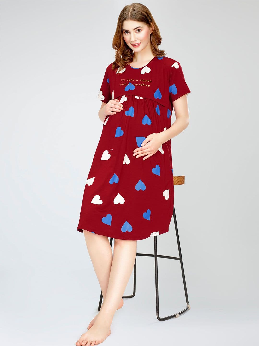 Zeyo Conversational Printed Pure Cotton Maternity T-shirt Nightdress - view 1