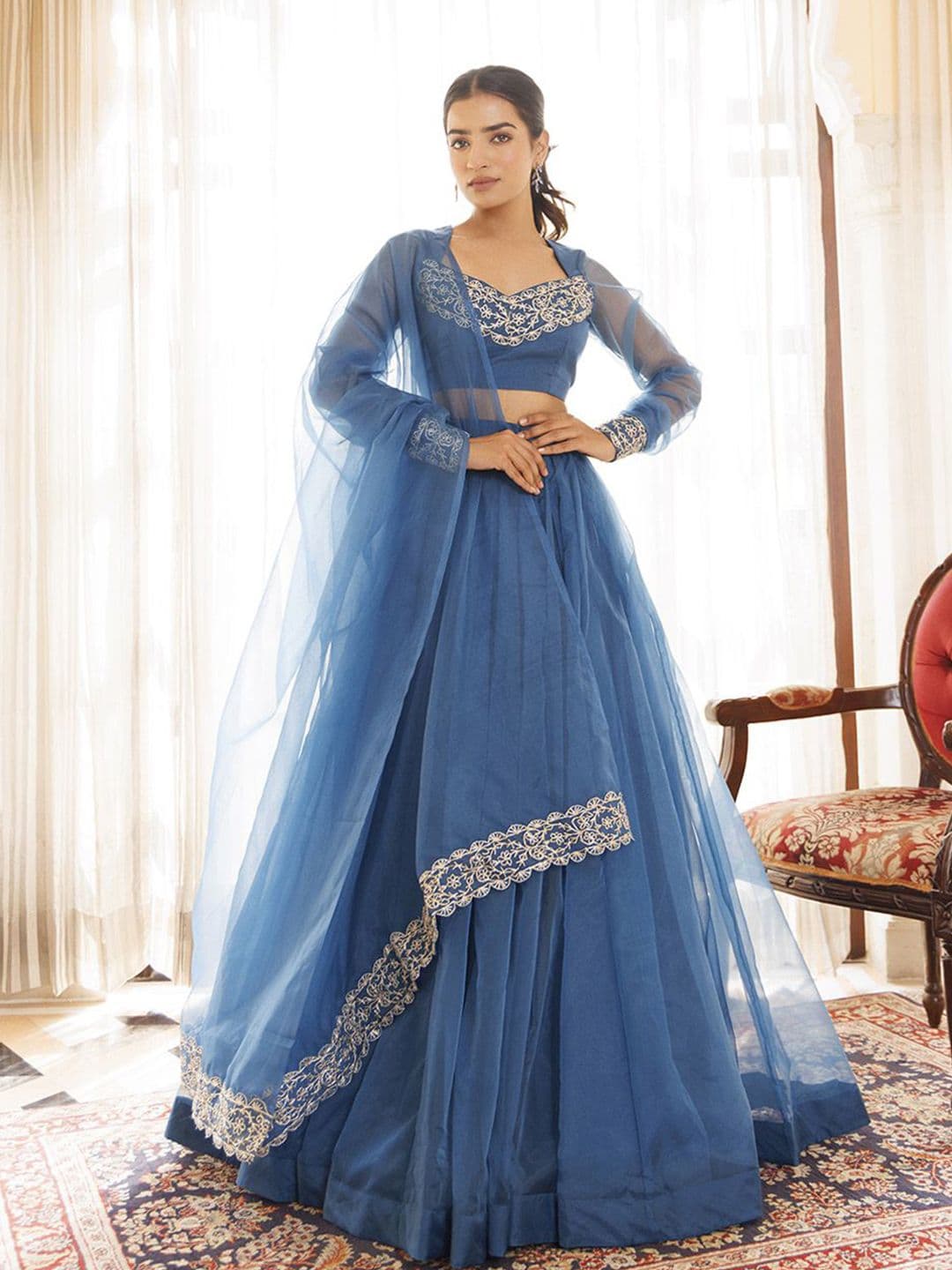Ragavi Floral Embroidered Organza Ready to Wear Lehenga & Blouse With Dupatta - view 1