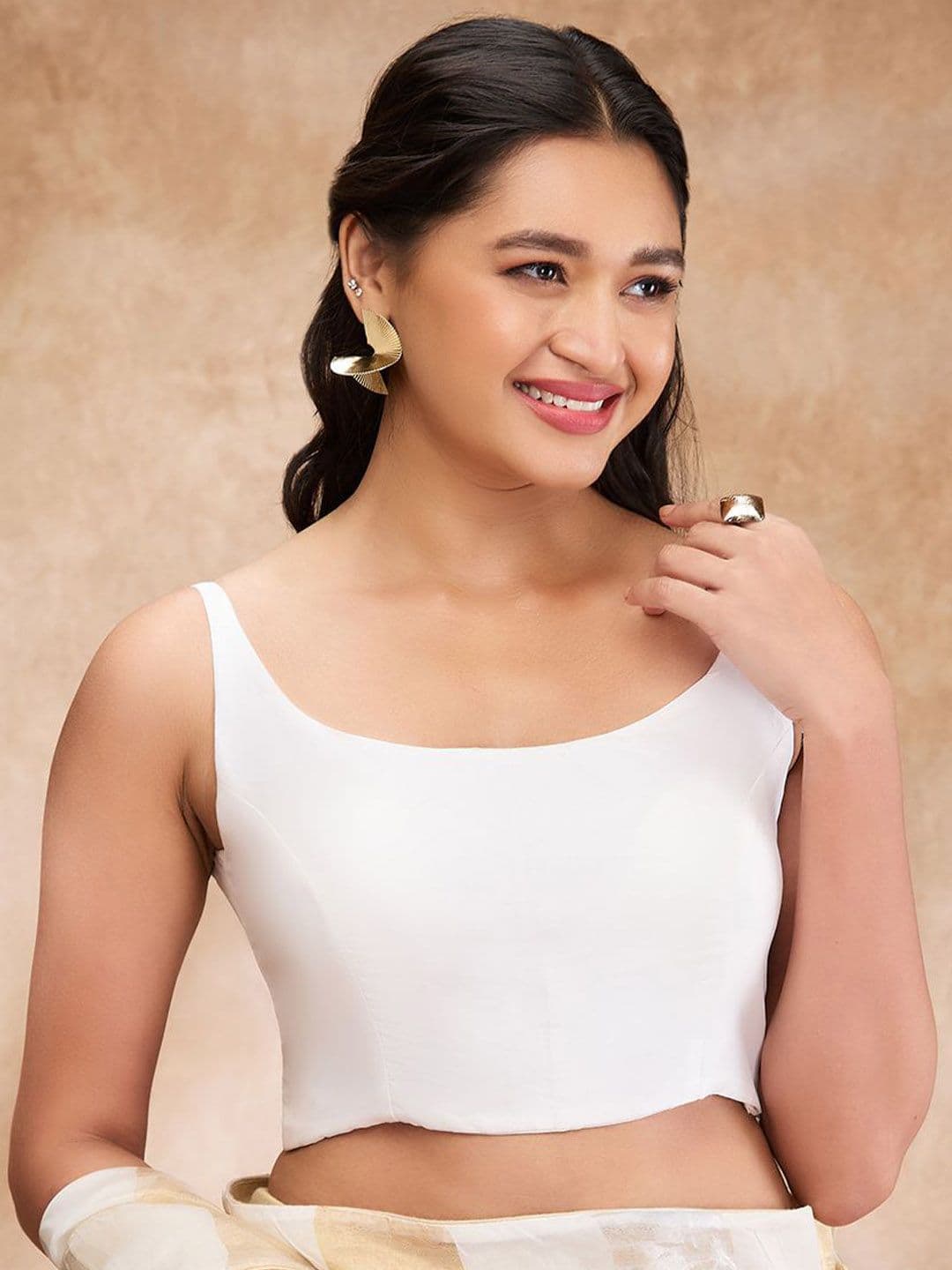 SALWAR STUDIO Silk Solid Sleeveless Saree Blouse - view 1