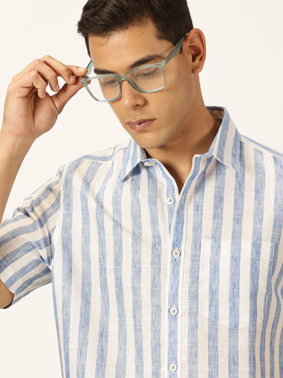 Thomas Scott Men Premium Vertical Stripes Cotton & Linen Casual Shirt - view 1