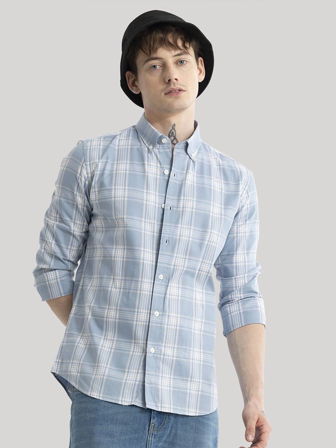 Snitch Men Smart Slim Fit Tartan Checks Button-Down Collar Pure Cotton Casual Shirt - view 1