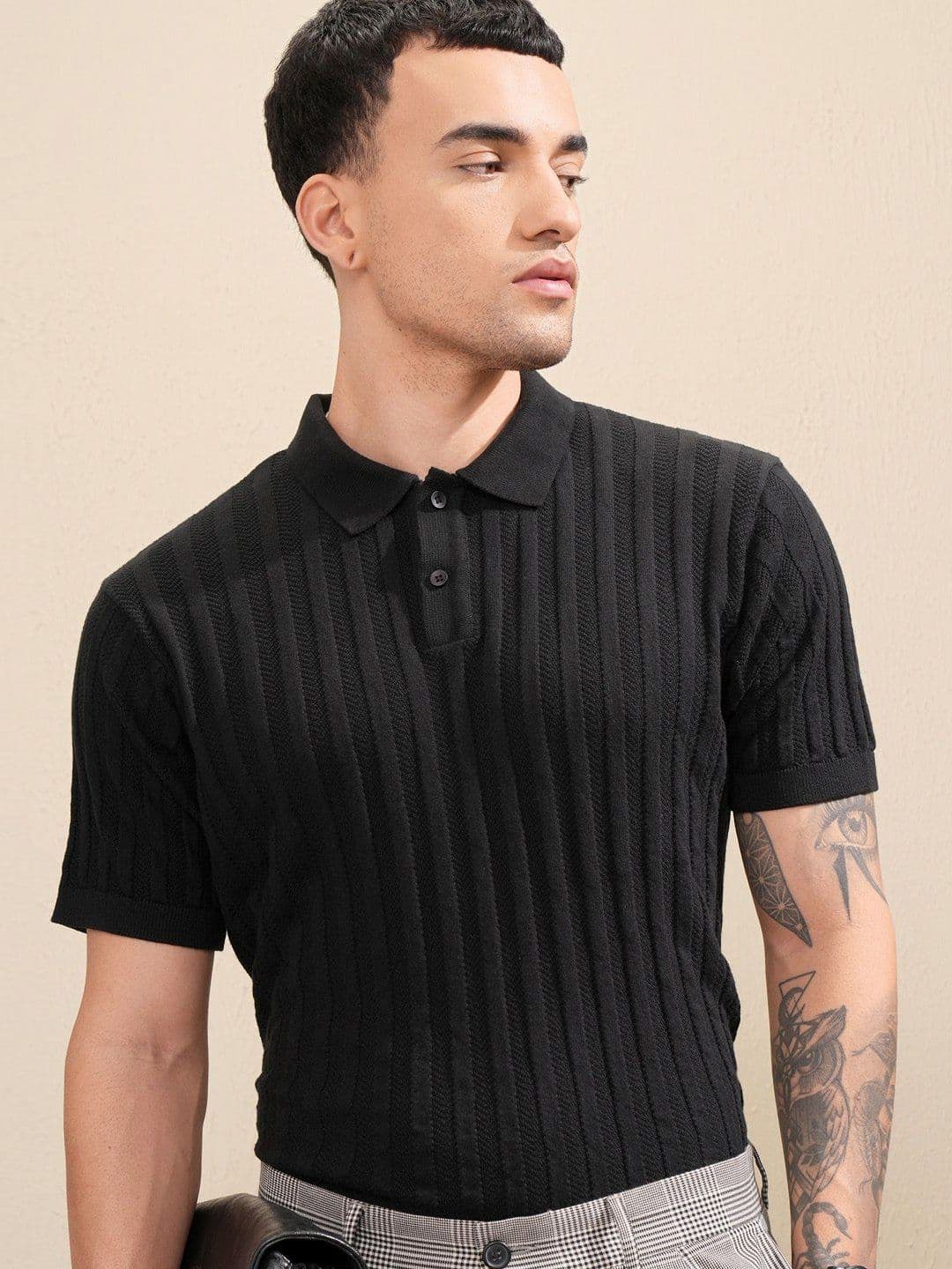 HIGHLANDER Men Knitted Textured Polo Collar Relaxed Fit T-shirt - view 1