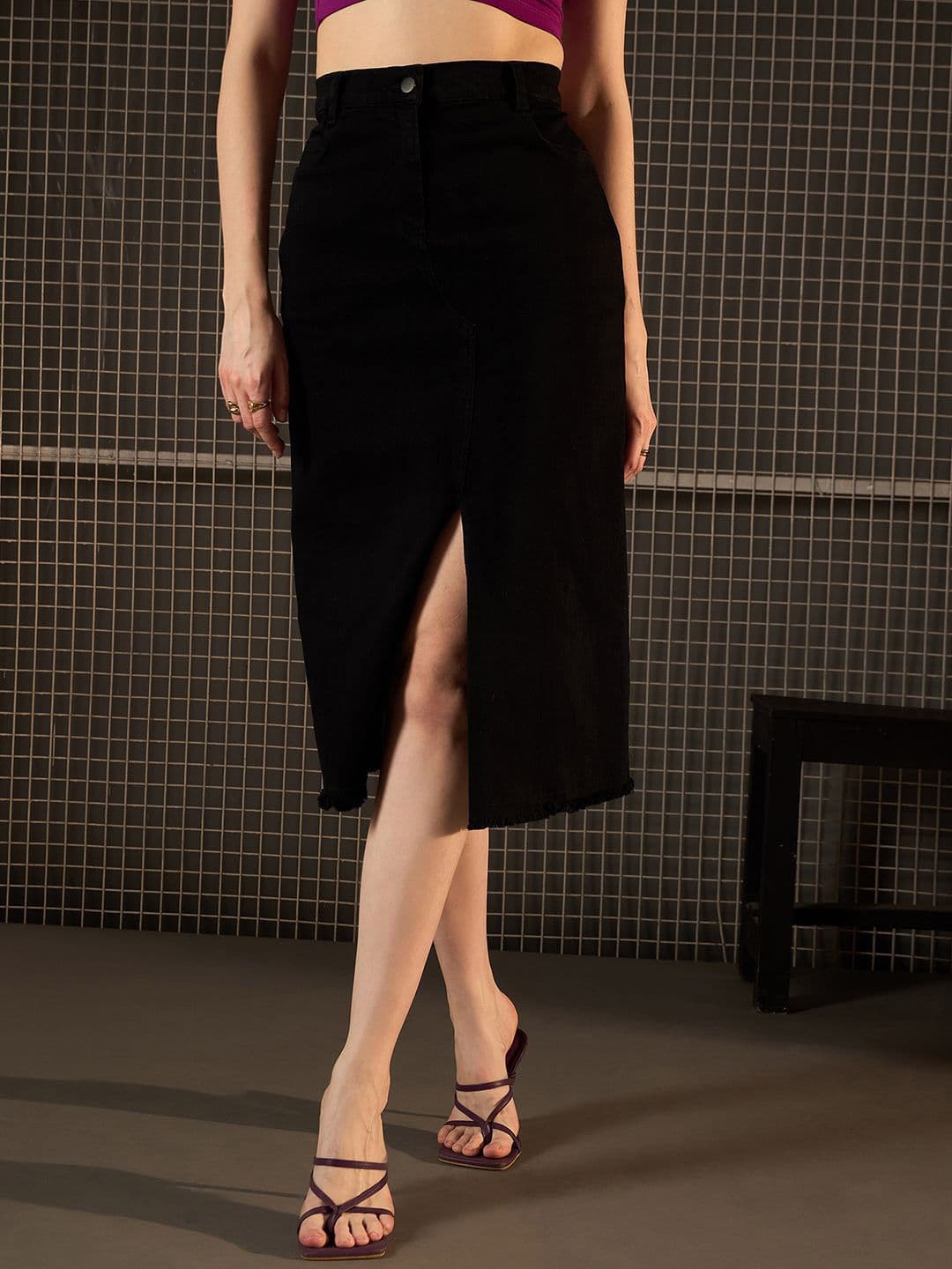 StyleStone Straight Front Slit Midi Skirt - view 1