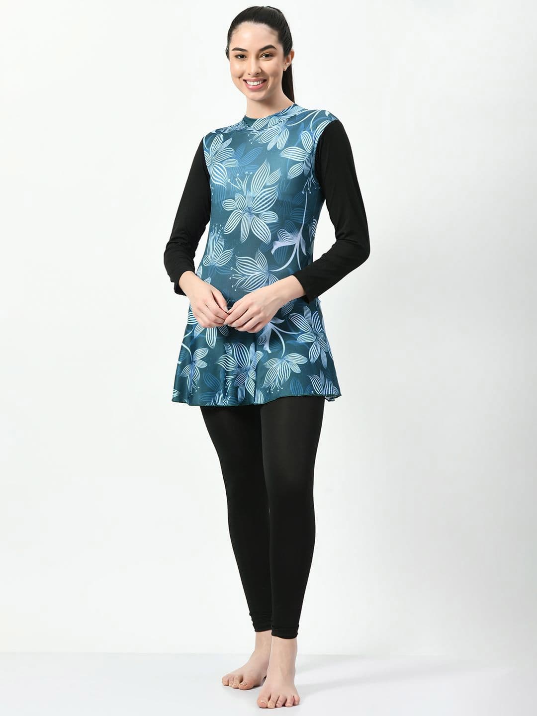 JMT Wear Floral Printed Round Neck Swimwear With Attached Tights - view 1