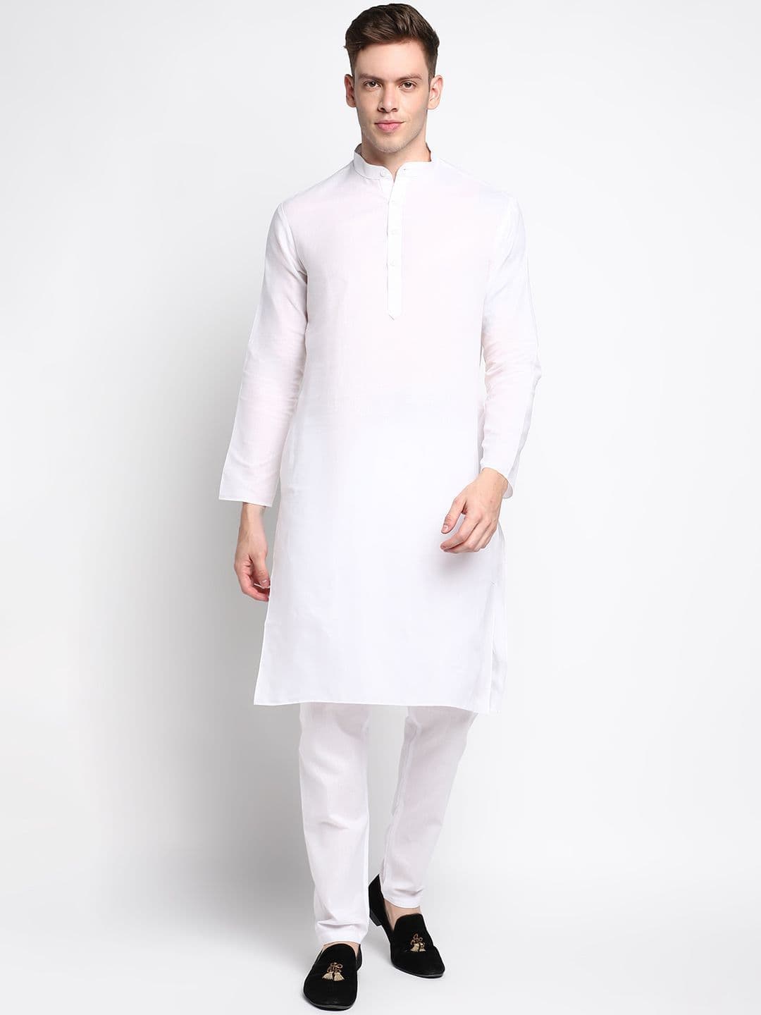 DEVOILER White Mandarin Collar Long Sleeves Cotton Straight Kurta - view 1