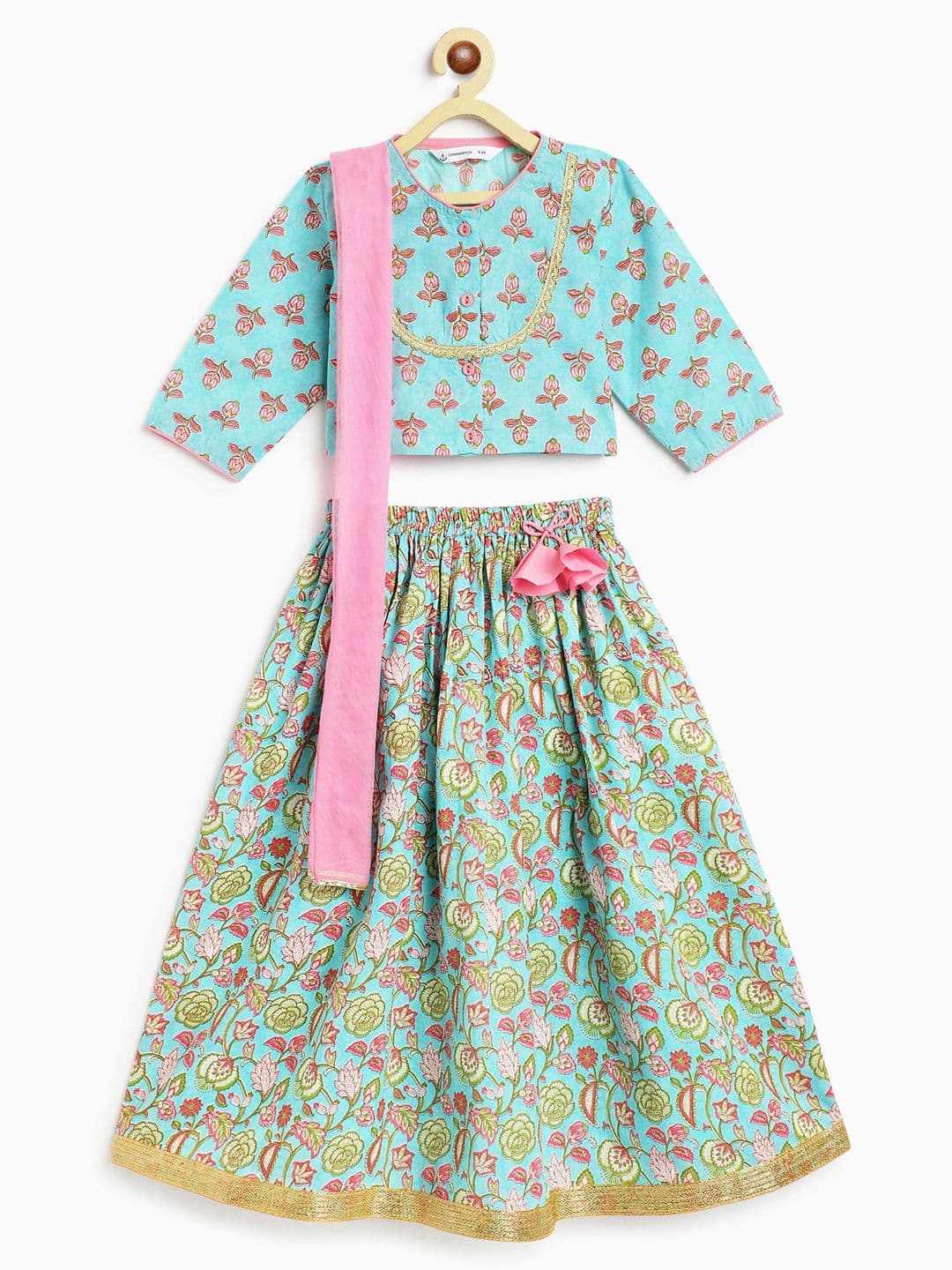 Campana Girls Floral Printed Cotton Ready to Wear Lehenga & Blouse With Dupatta - view 1