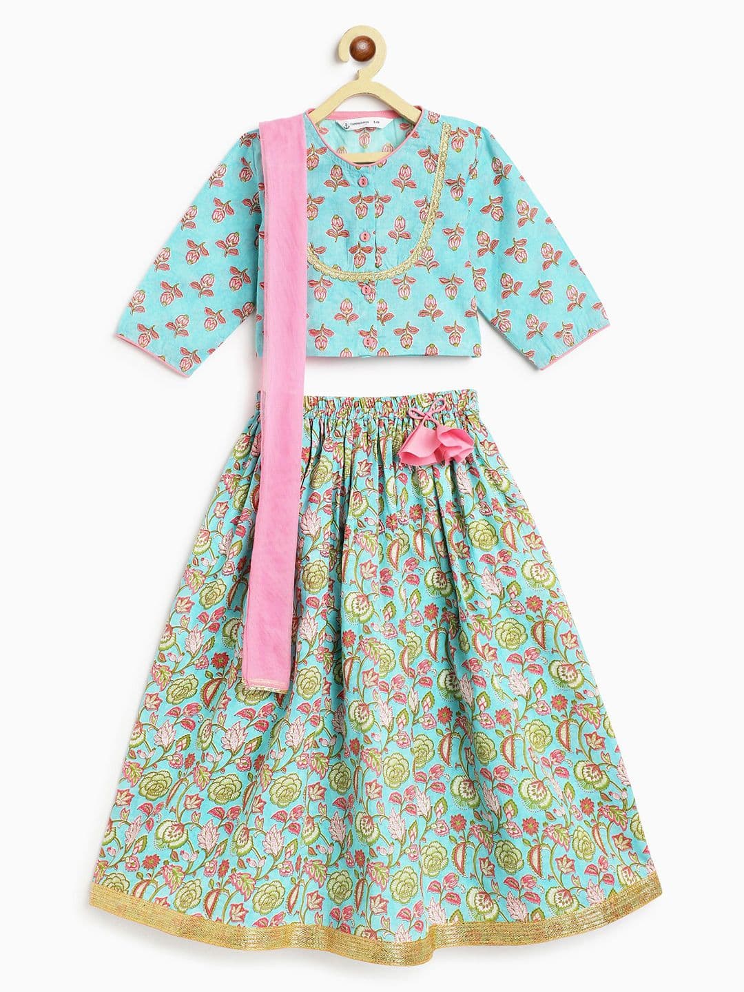 Campana Girls Floral Printed Cotton Ready to Wear Lehenga & Blouse With Dupatta - view 1