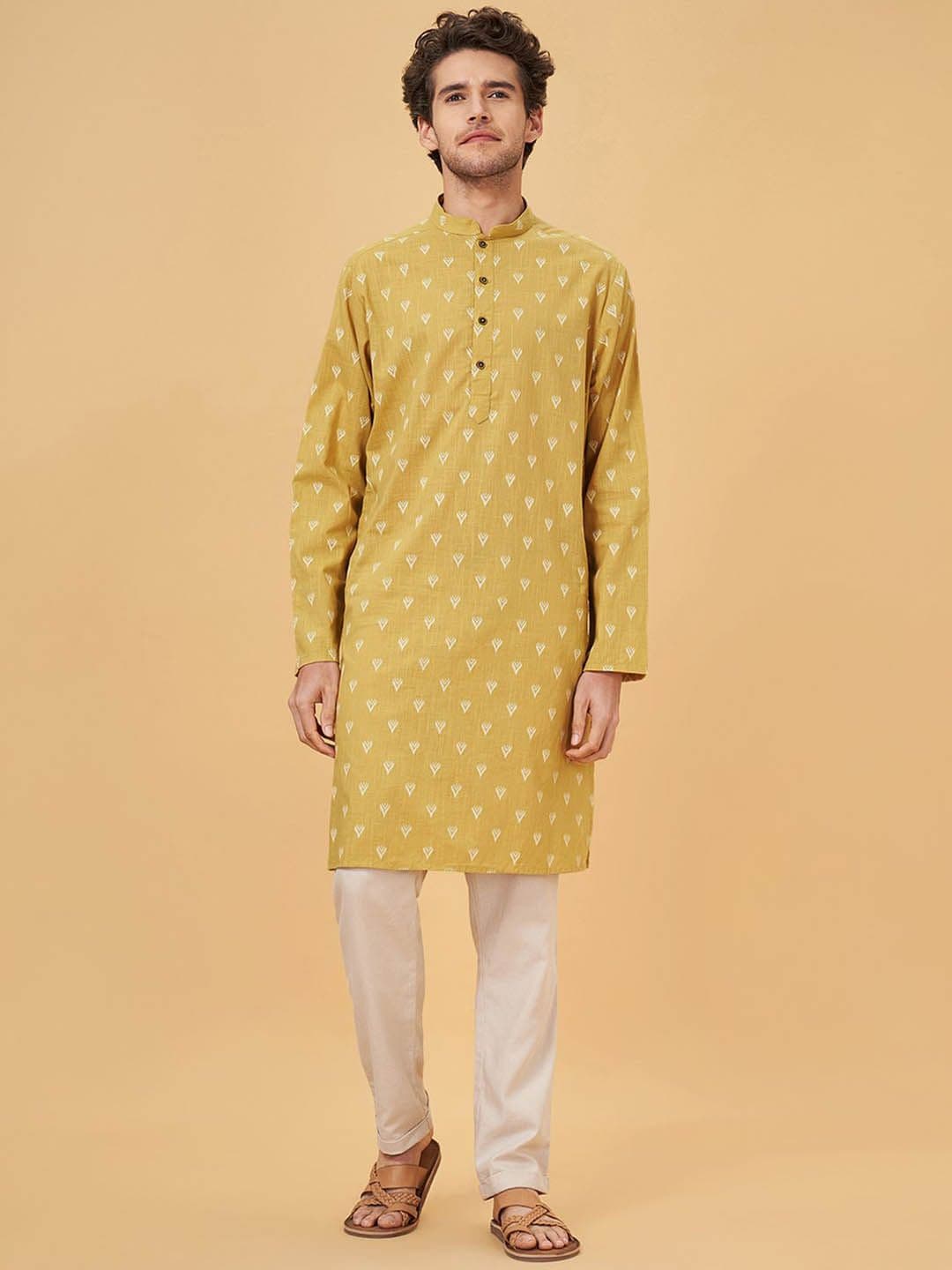indus route by Pantaloons Woven Design Mandarin Collar Pure Cotton Straight Kurta - view 1