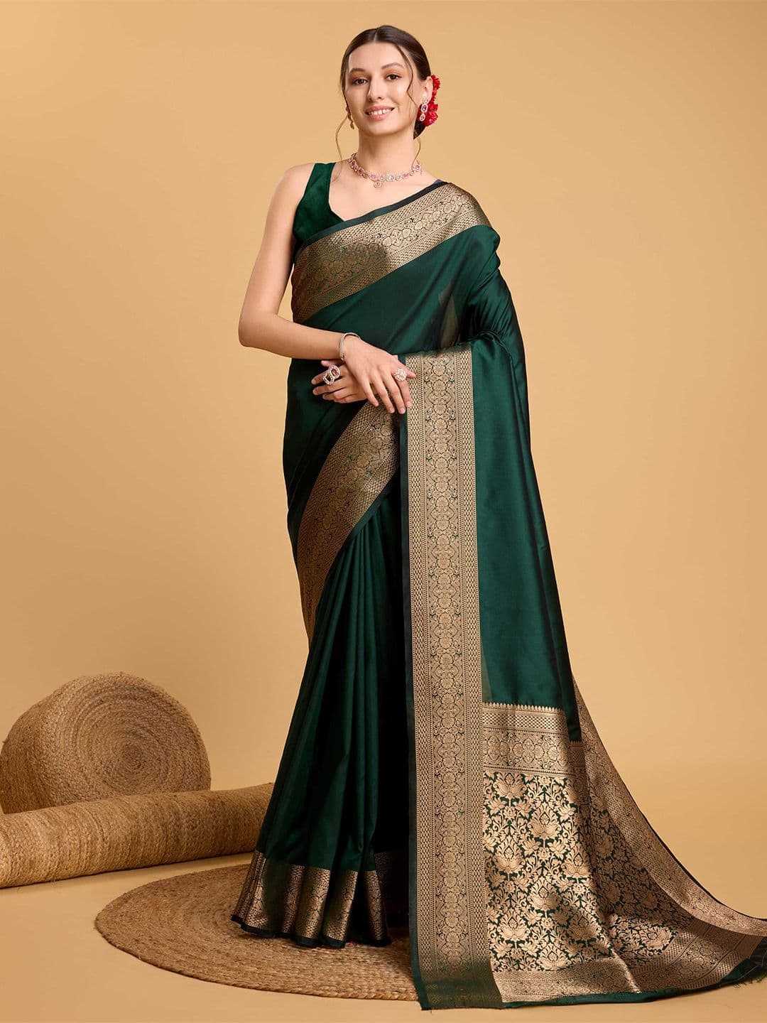 Mitera Ethnic Motif Zari Woven Banarasi Saree with Blouse - view 1