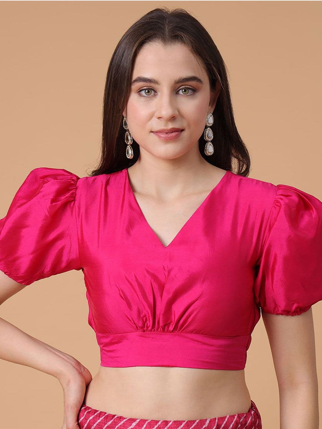 Frolic Rolic Silk V Neck Puff Sleeves Blouse - view 1