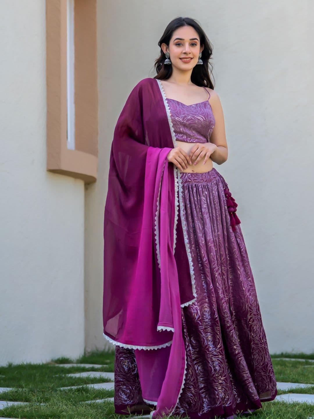 HOUSE OF JAMOTI Vamika Ombre Sequinned Lehenga Choli With Dupatta - view 1