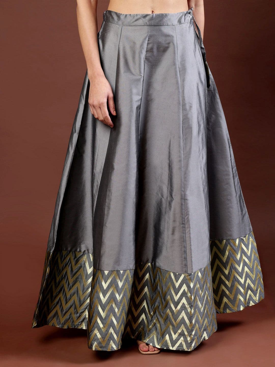 Frolic Rolic Grey Jacquard Zig Zag Silk Skirt - view 1