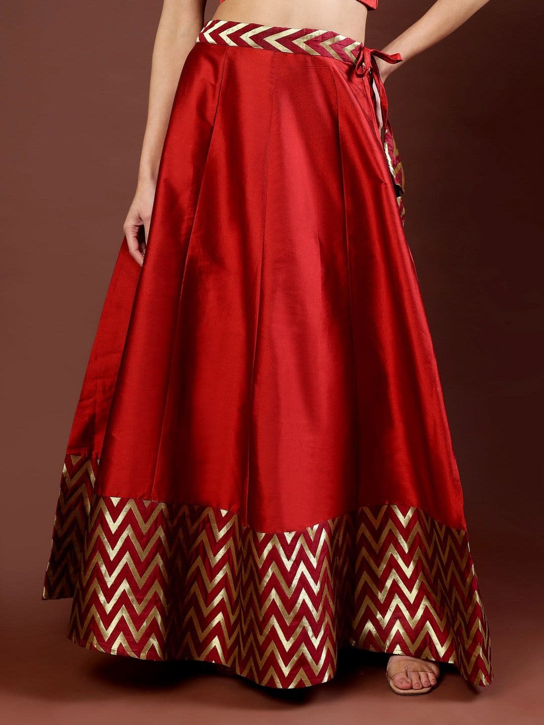 Frolic Rolic Maroon Jacquard Zig Zag Silk Skirt - view 1
