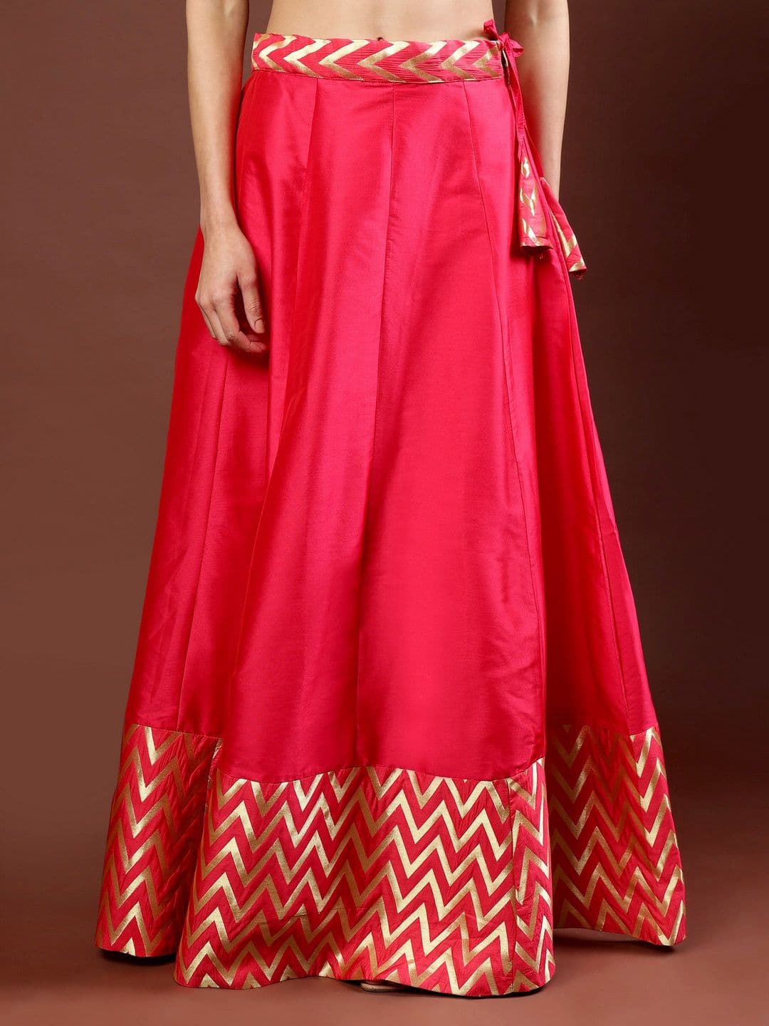 Frolic Rolic Pink Jacquard Zig Zag Silk Skirt - view 1