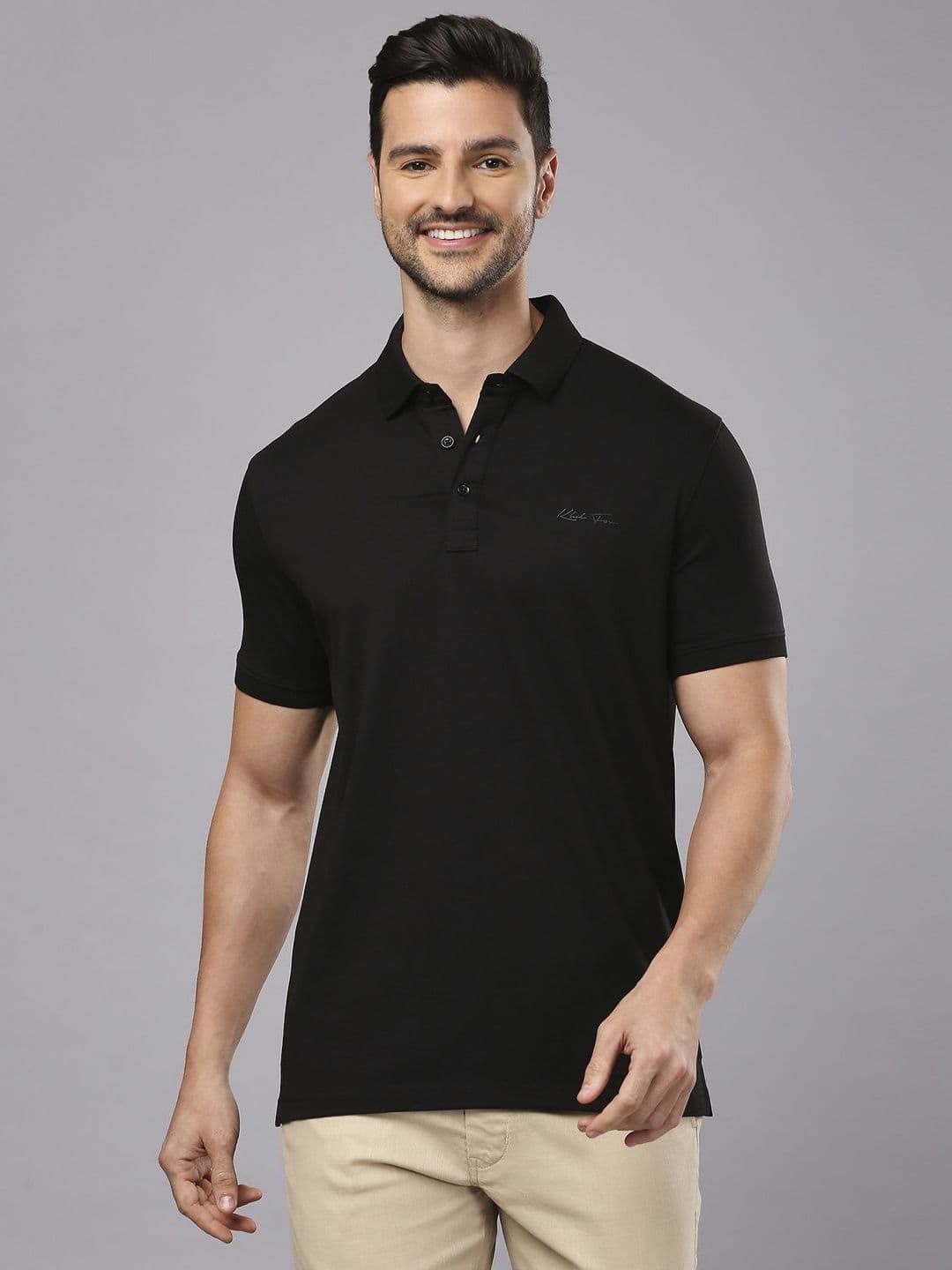 Klub Fox Men Solid Polo Collar Cotton T-Shirt - view 1