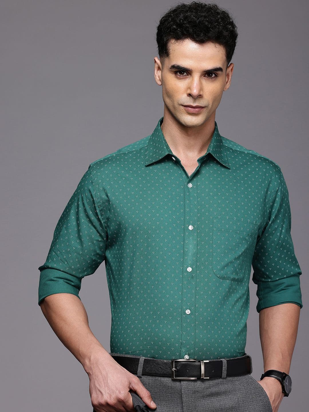 Raymond Pure Cotton Slim Fit Opaque Printed Formal Shirt - view 1