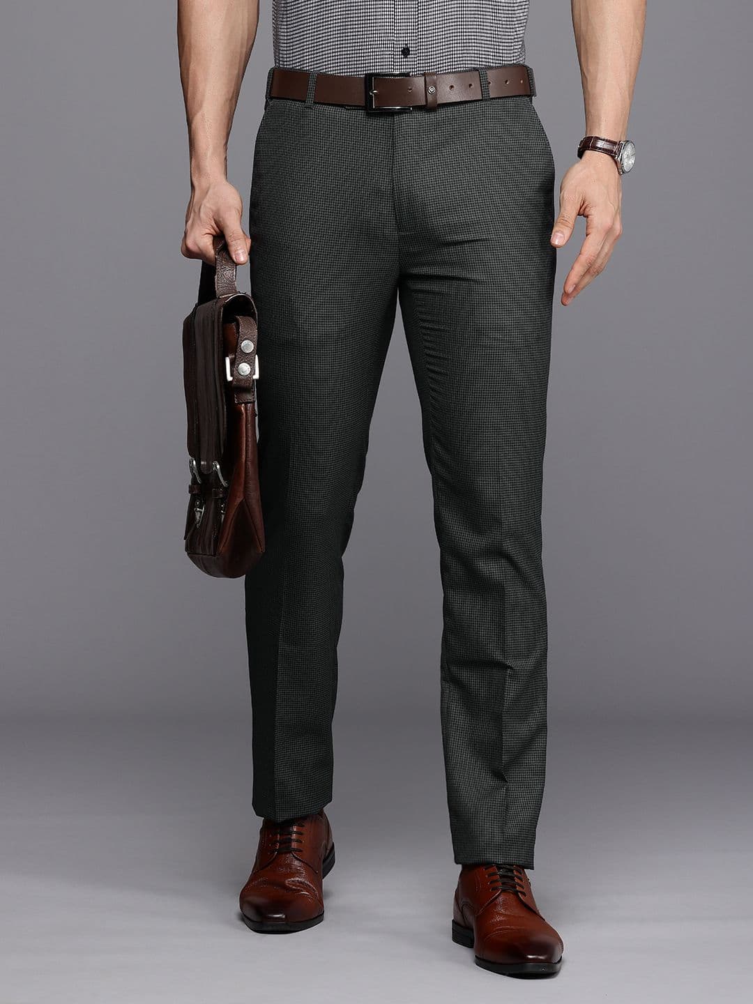 Raymond Men Checked Slim Fit Formal Trousers