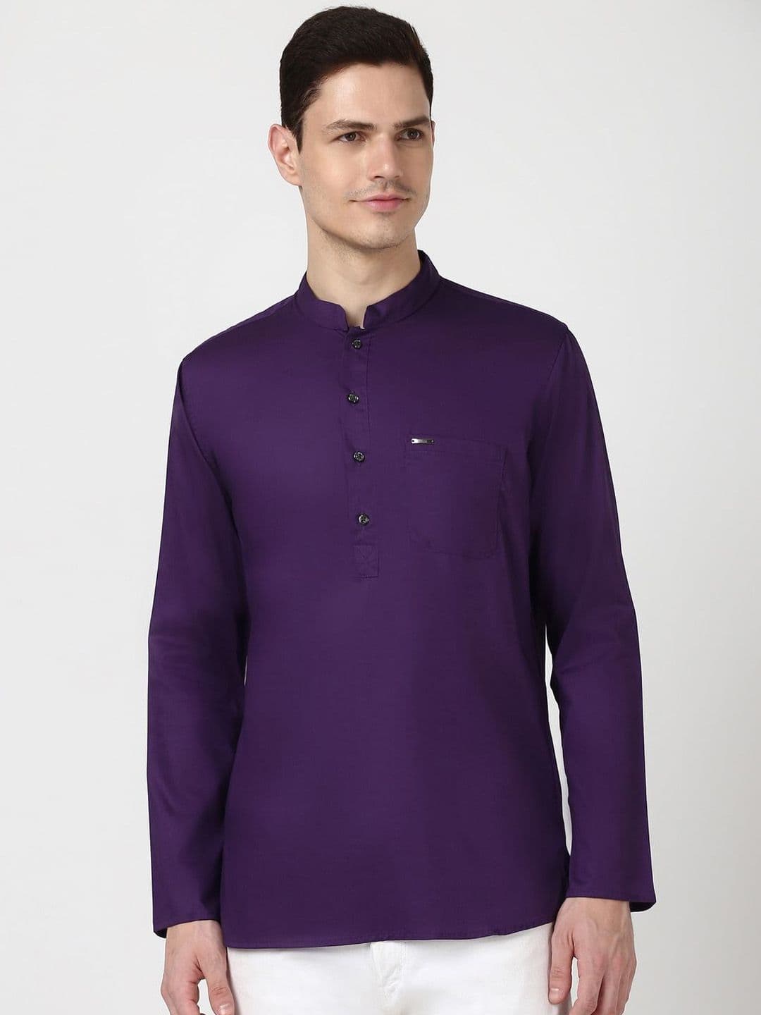 Peter England Mandarin Collar Pure Cotton Straight Short Kurta - view 1