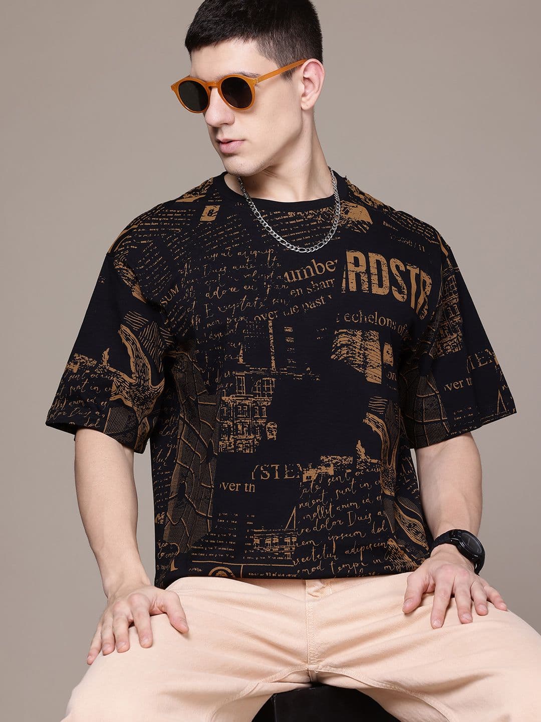 The Roadster Lifestyle Co. Men Printed Pure Cotton Relaxed Fit T-shirt - view 1