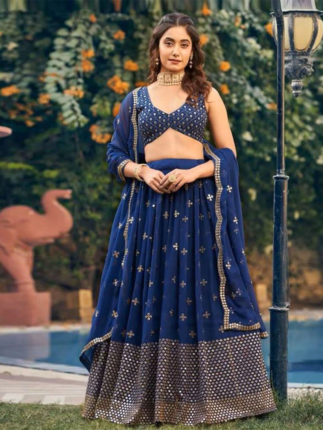 KALINI Embroidered Sequinned Semi-Stitched Lehenga & Unstitched Blouse With Dupatta - view 1