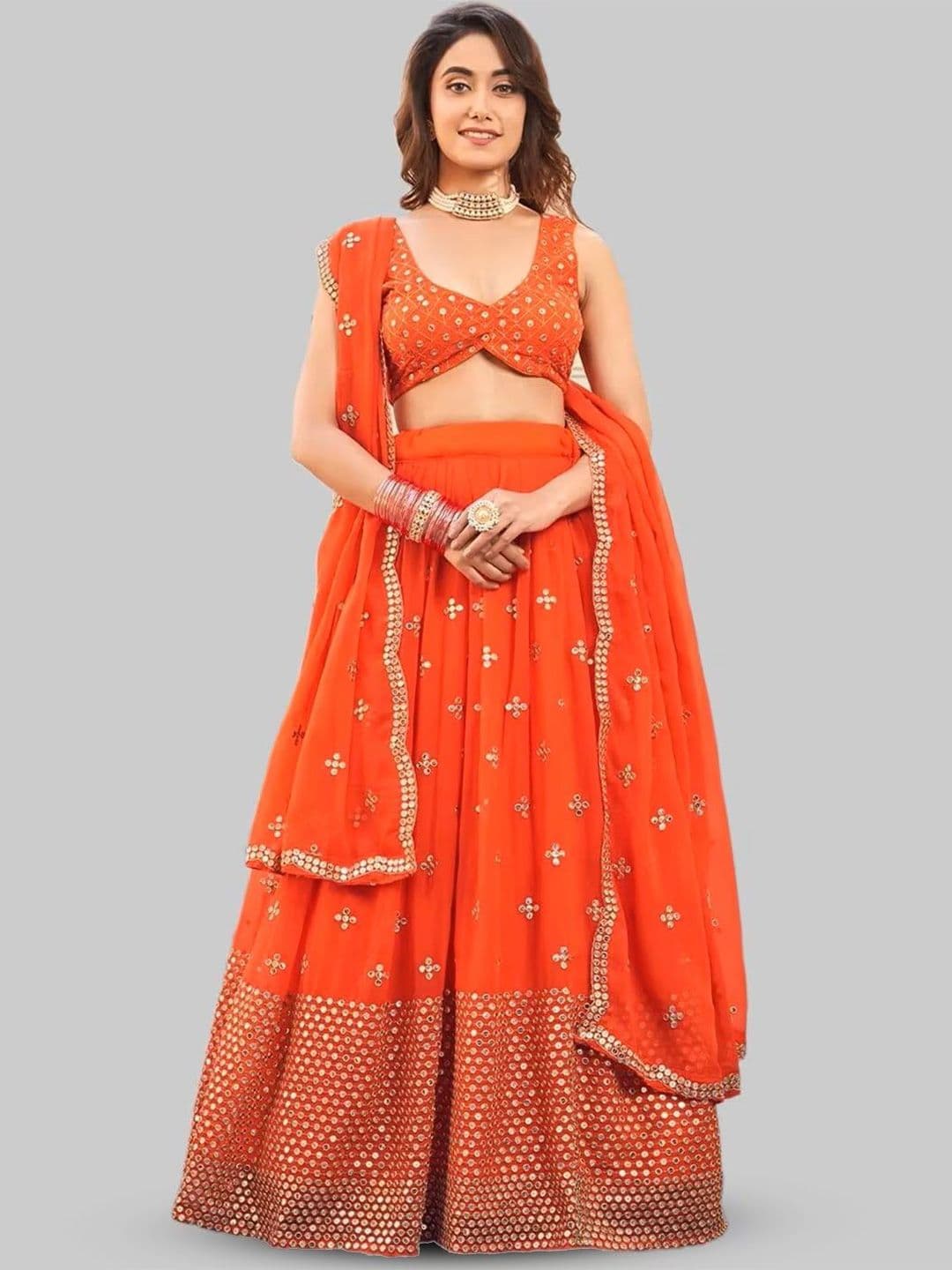 KALINI Embroidered Sequinned Semi-Stitched Lehenga & Unstitched Blouse With Dupatta - view 1