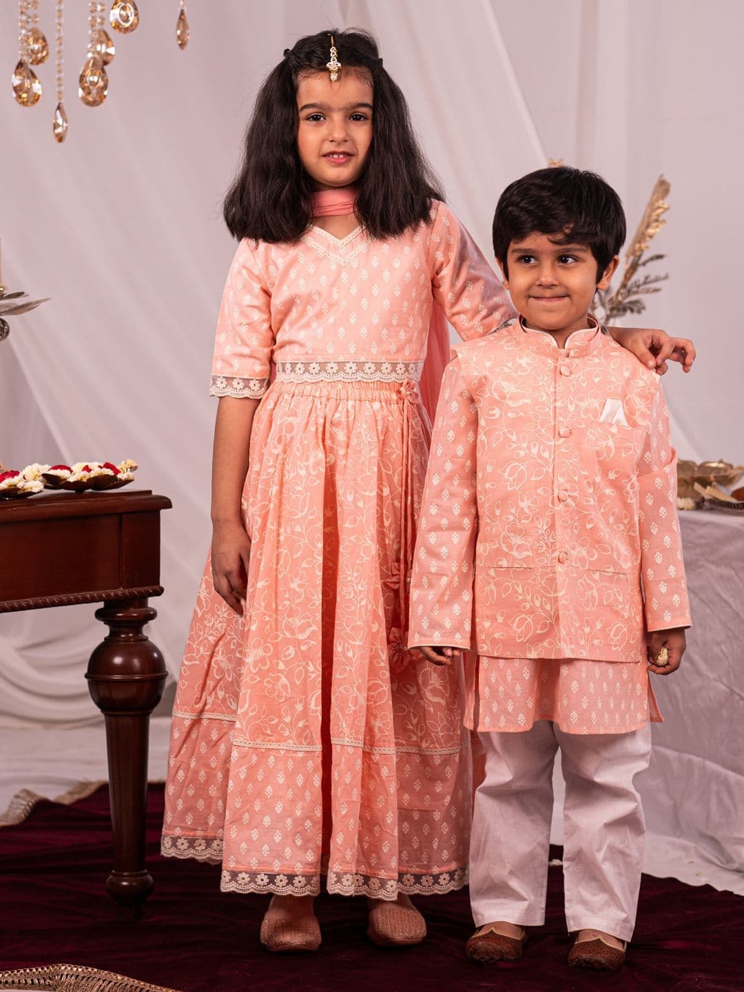 VASTRAMAY Girls Printed Cotton Ready to Wear Lehenga & Blouse With Dupatta - view 1