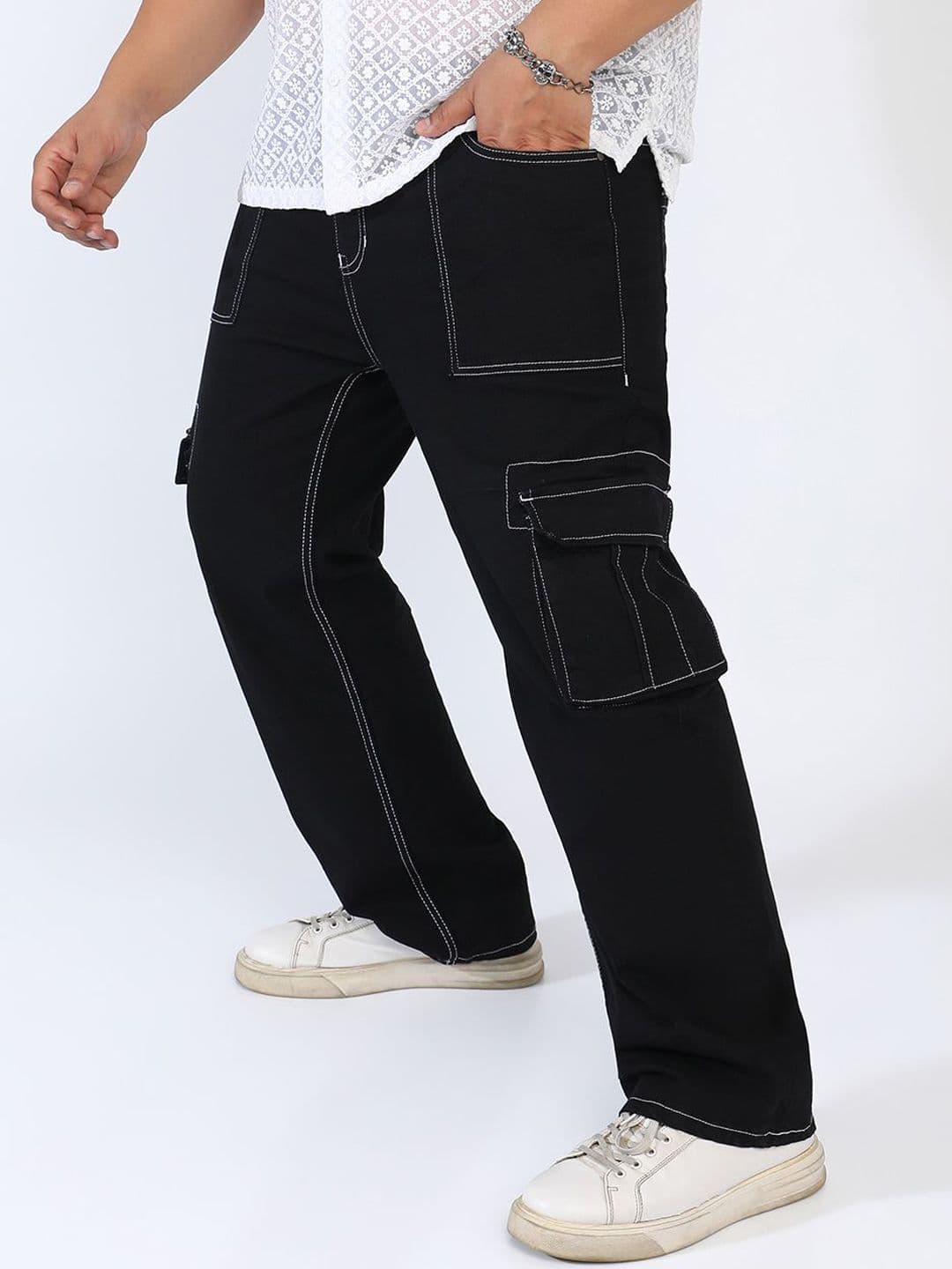 Instafab Plus Men Relaxed Fit Stretchable Contrast-Stitch Cargo Denim Jeans - view 1