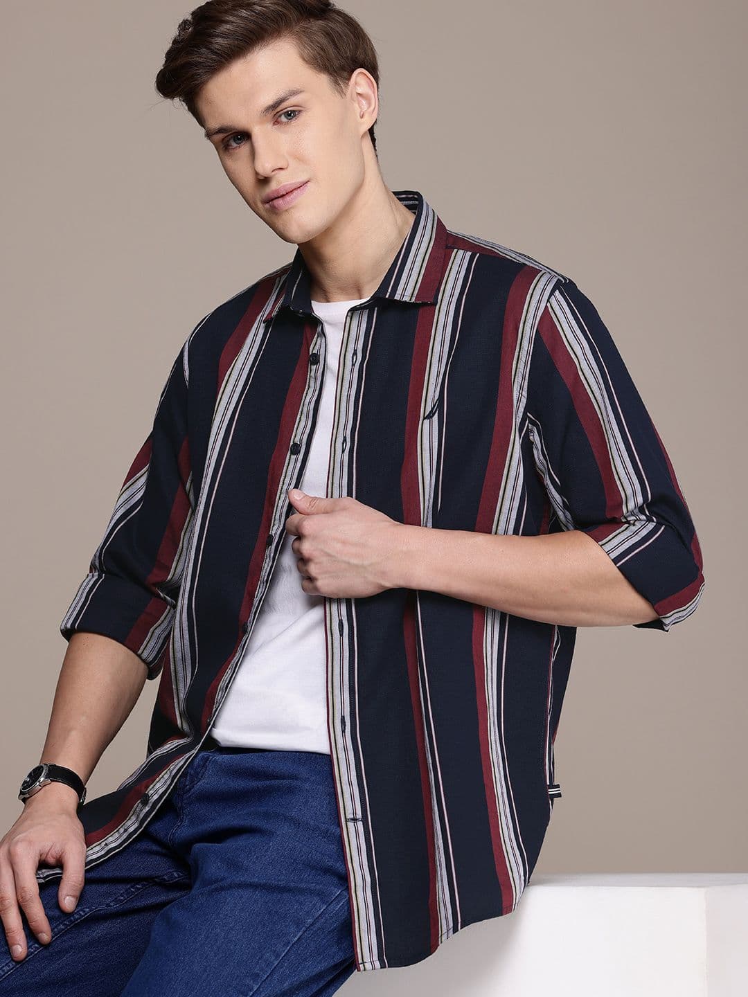 Nautica Classic Fit Striped Pure Cotton Casual Shirt - view 1