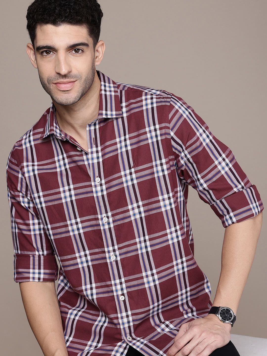 Nautica Pure Cotton Classic Opaque Checked Casual Shirt - view 1