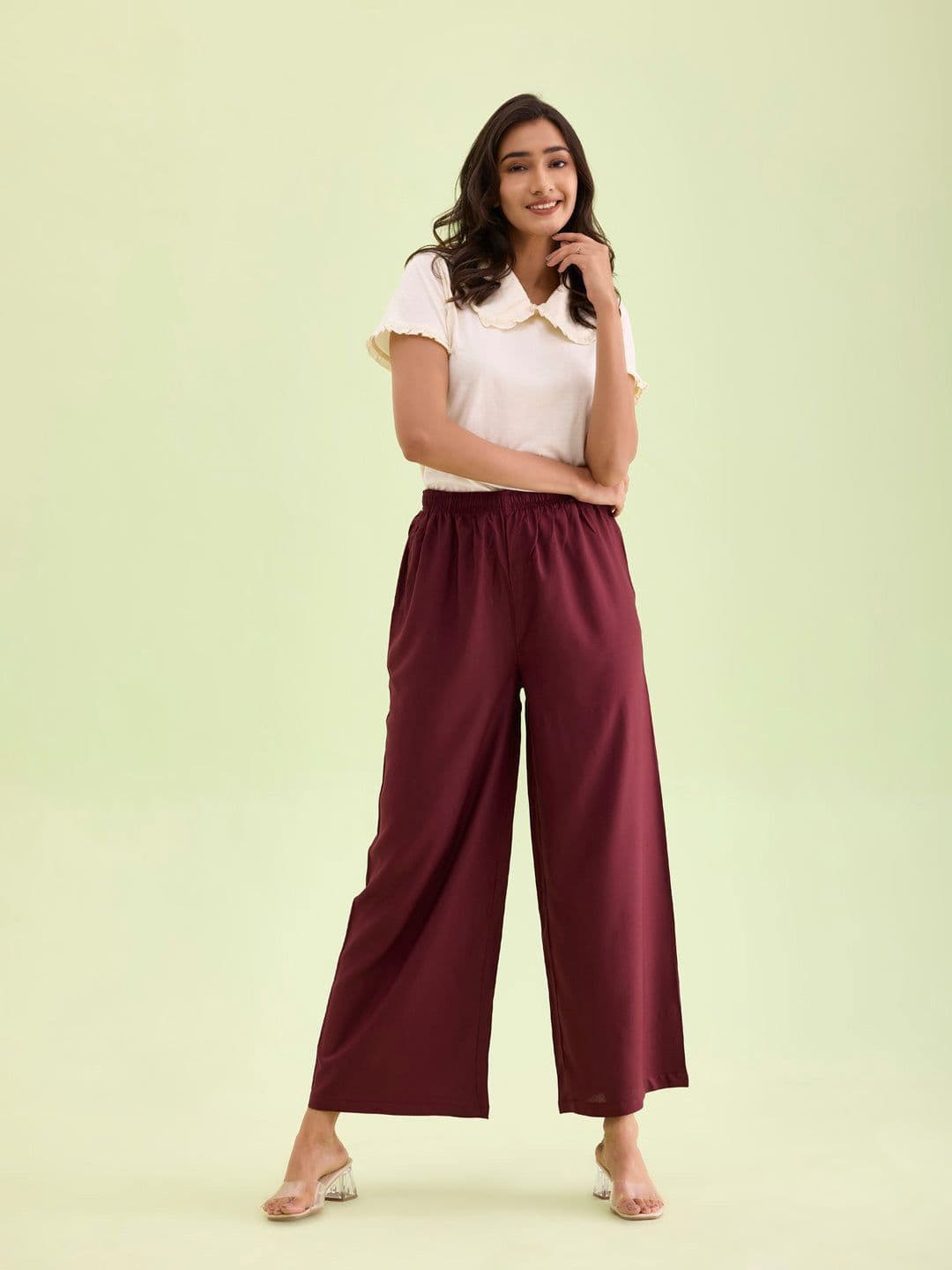 Go Colors Women Solid Mid Rise Wide Leg Western Palazzos - view 1