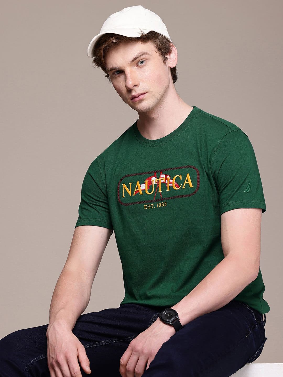 Nautica Brand Logo Embroidered Pure Cotton T-shirt - view 1
