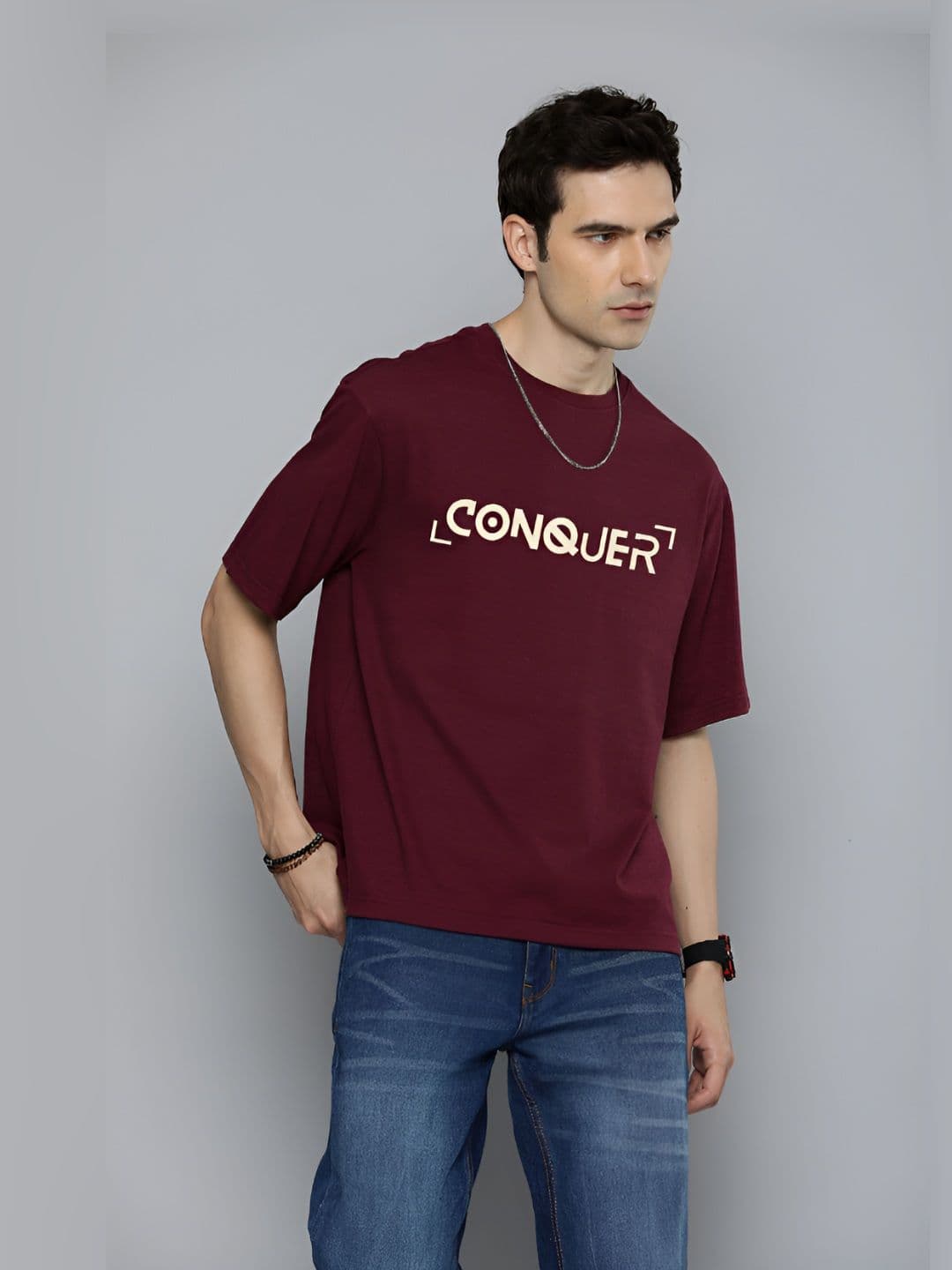 R.Code by The Roadster Life Co. Men Typography Printed Round Neck Oversized T-shirt - view 1