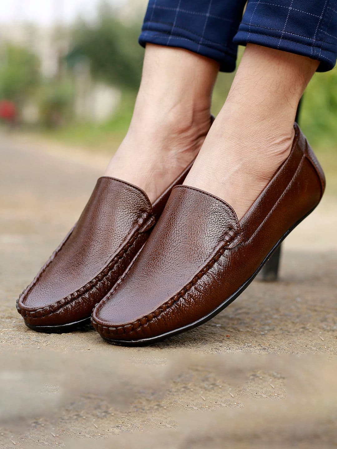 HERE&NOW Men Brown Faux Leather Slip-On Driving Casual Loafers - view 1
