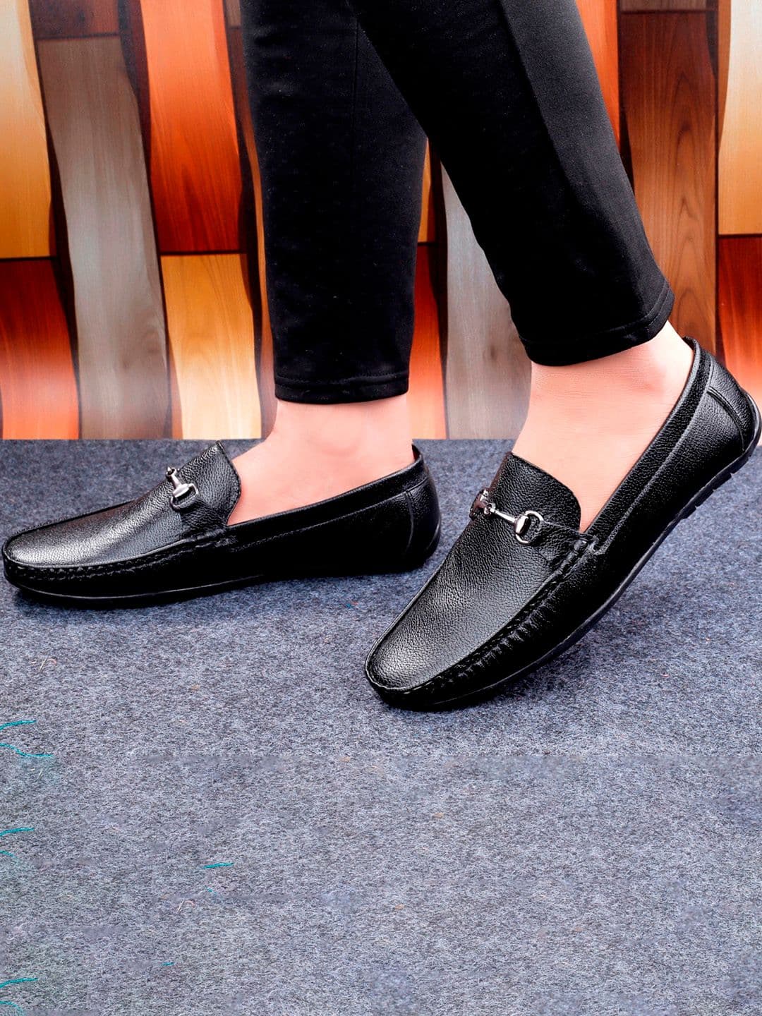 HERE&NOW Men Black Formal Faux Leather Slip-On Loafer Shoes - view 1
