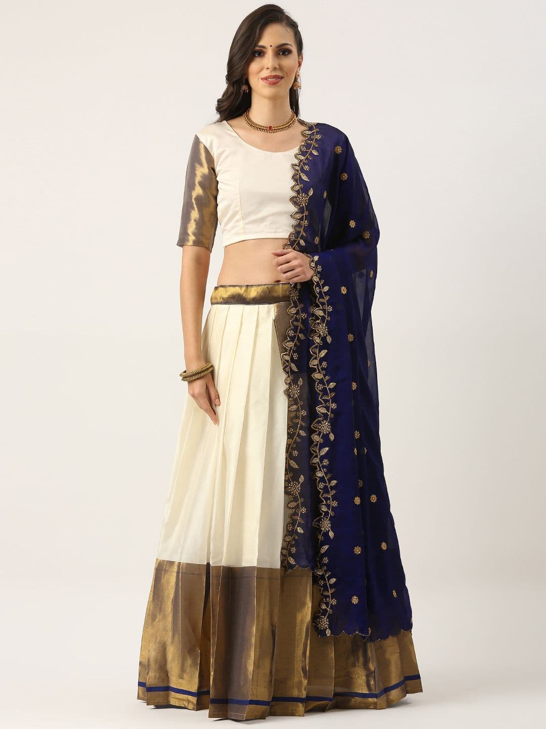Fabcartz Woven Design Semi-Stitched Lehenga & Unstitched Blouse With Dupatta - view 1