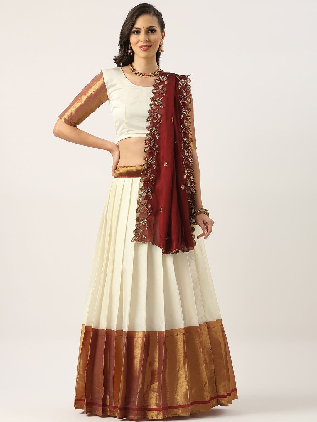 Fabcartz Woven Design Semi-Stitched Lehenga & Unstitched Blouse With Dupatta - view 1