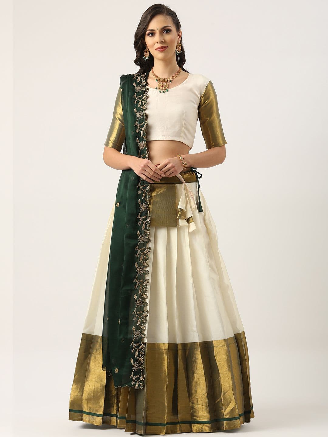 Fabcartz Woven Design Semi-Stitched Lehenga & Unstitched Blouse With Dupatta - view 1