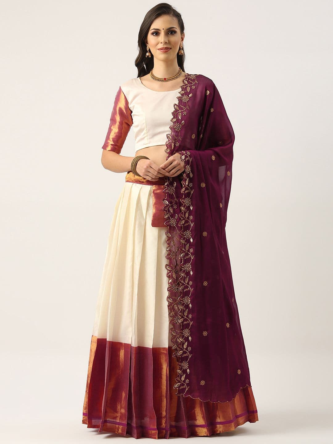 Fabcartz Woven Design Semi-Stitched Lehenga & Unstitched Blouse With Dupatta - view 1