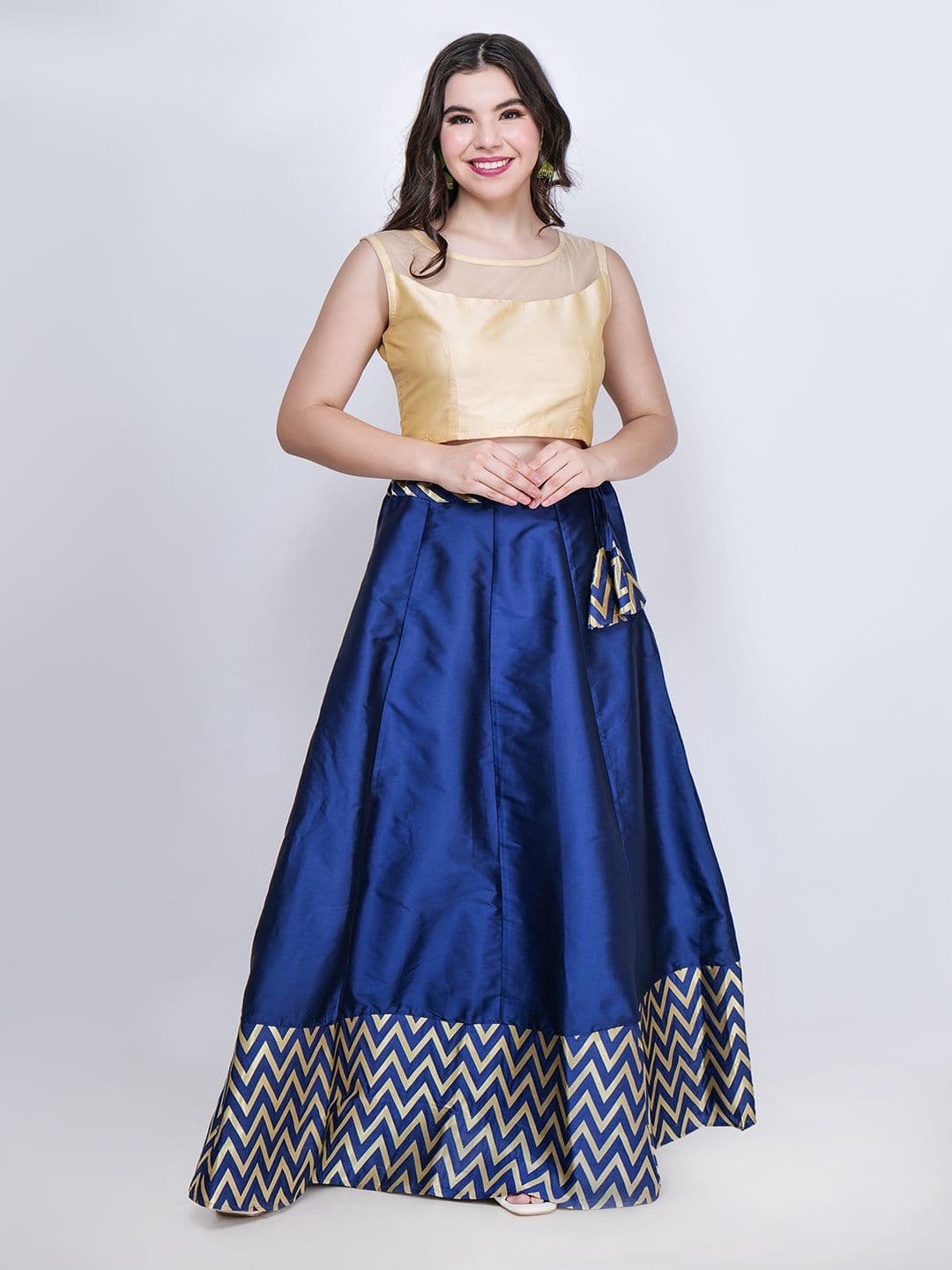Frolic Rolic Silk Blouse & Zig Zag Jacquard Border Silk Skirt Set - view 1