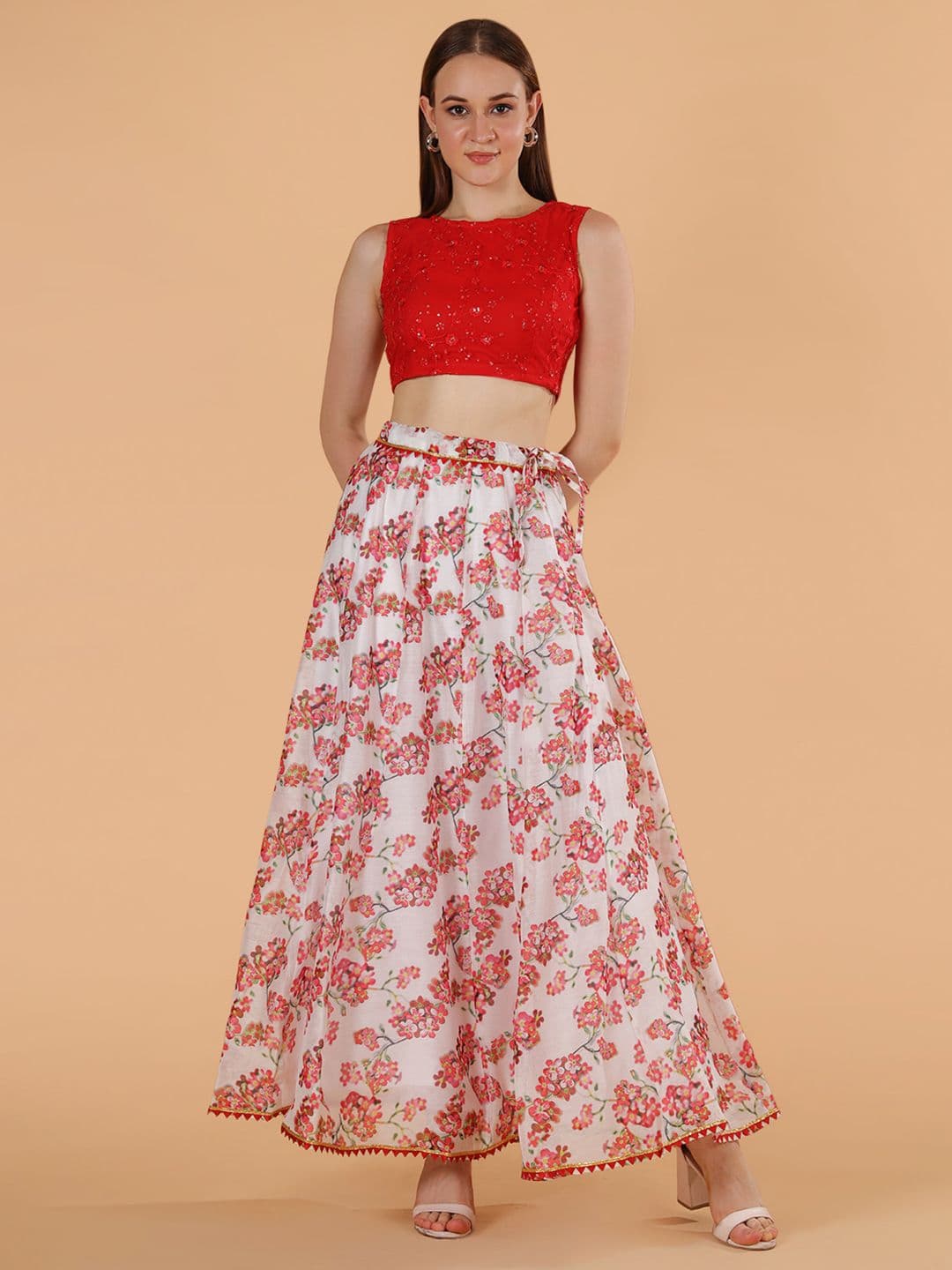 Frolic Rolic Floral Printed Skirt & Embroidered Blouse Set - view 1