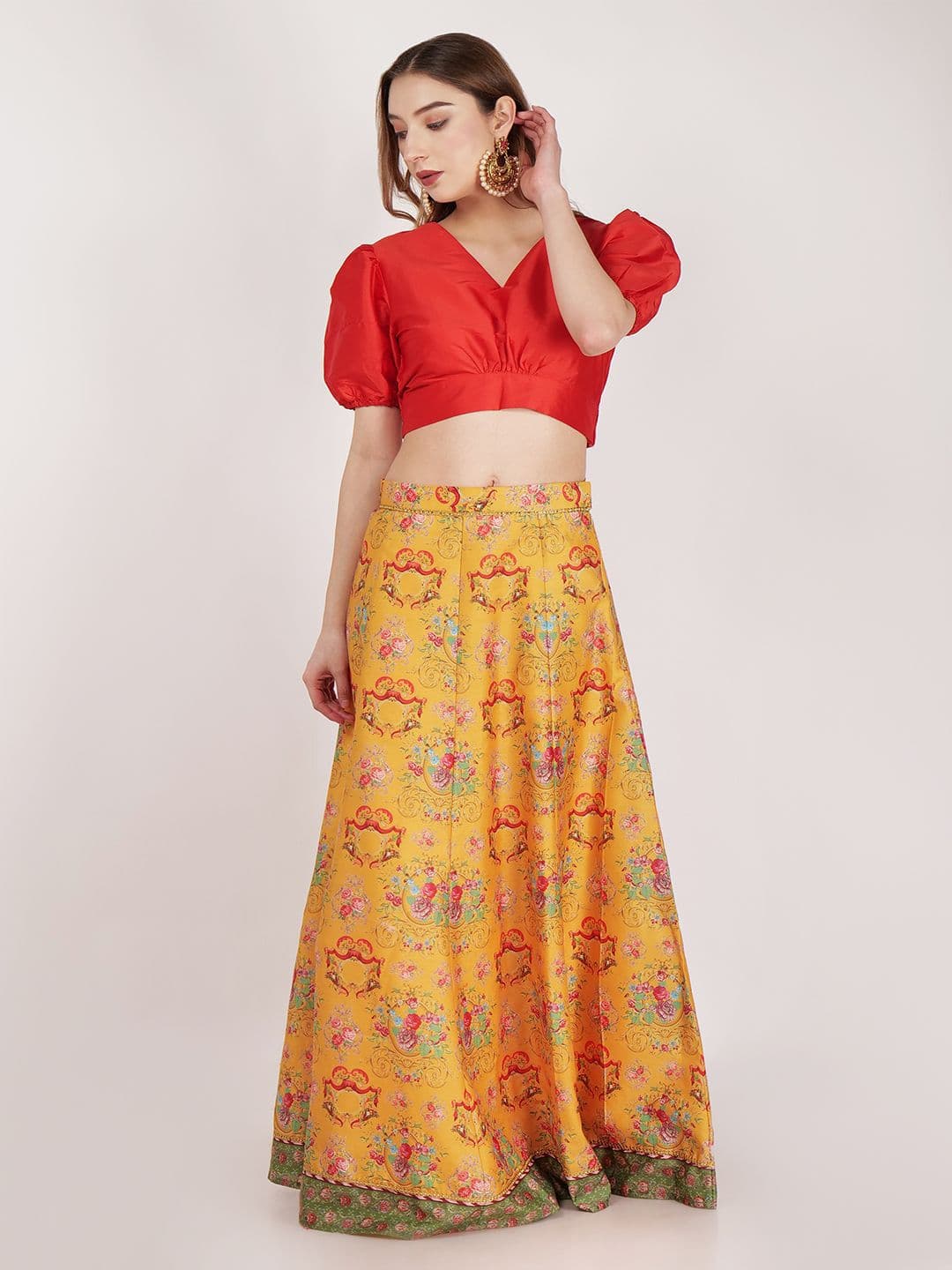Frolic Rolic Silk Blouse & Printed Chanderi Skirt Set - view 1