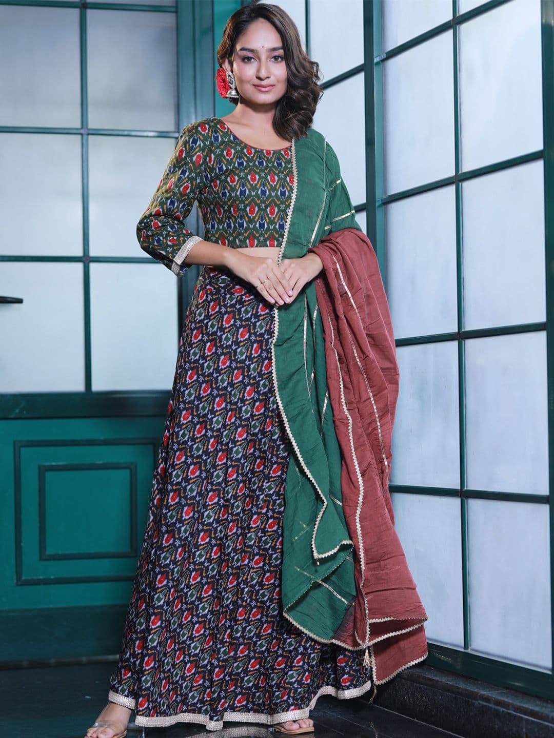 AKS Couture Printed Cotton Gotta Patti Ready to Wear Lehenga & Blouse With Dupatta - view 1