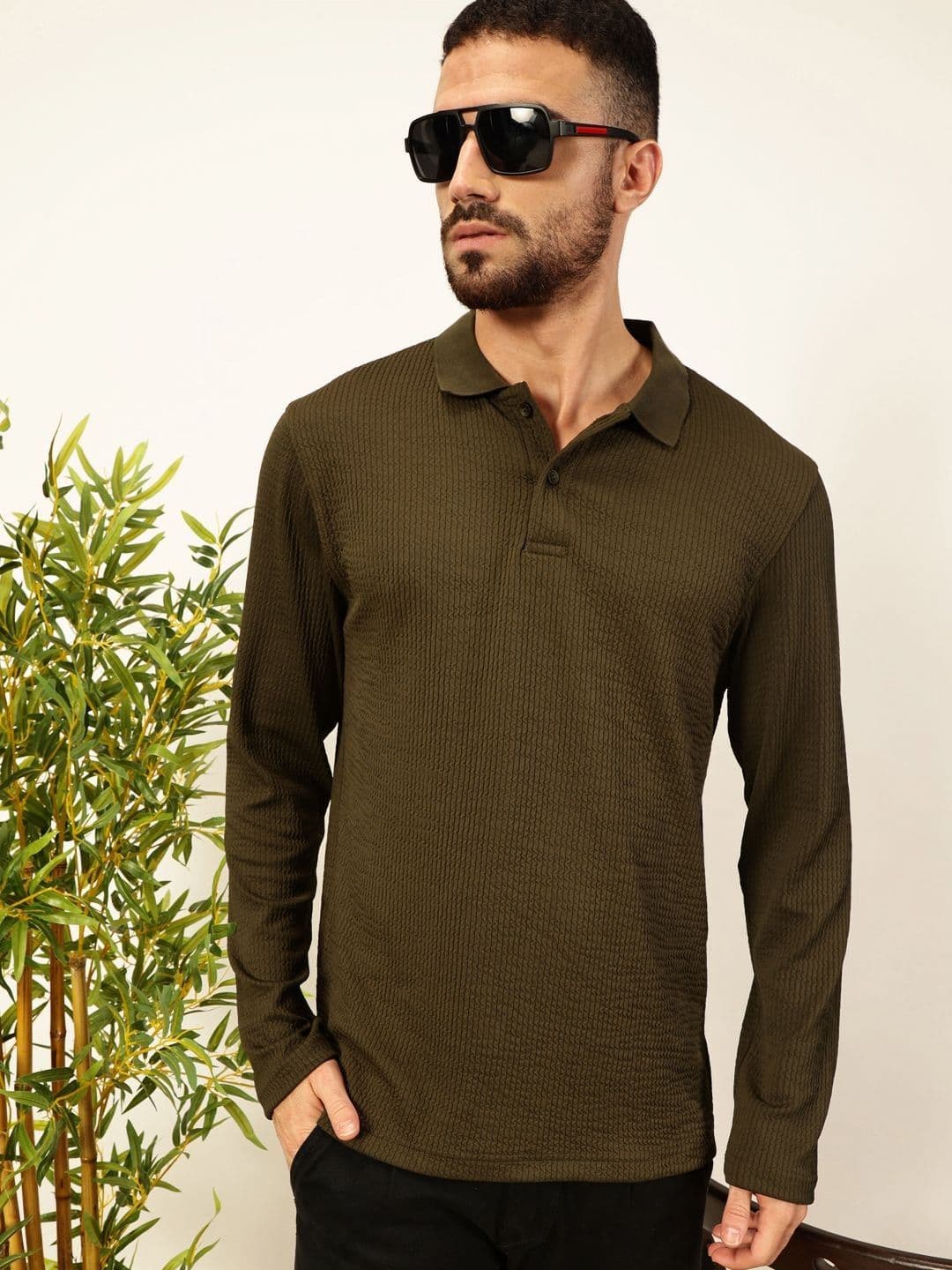 Thomas Scott Men Smart Self Design Polo Full Sleeves T-shirt - view 1