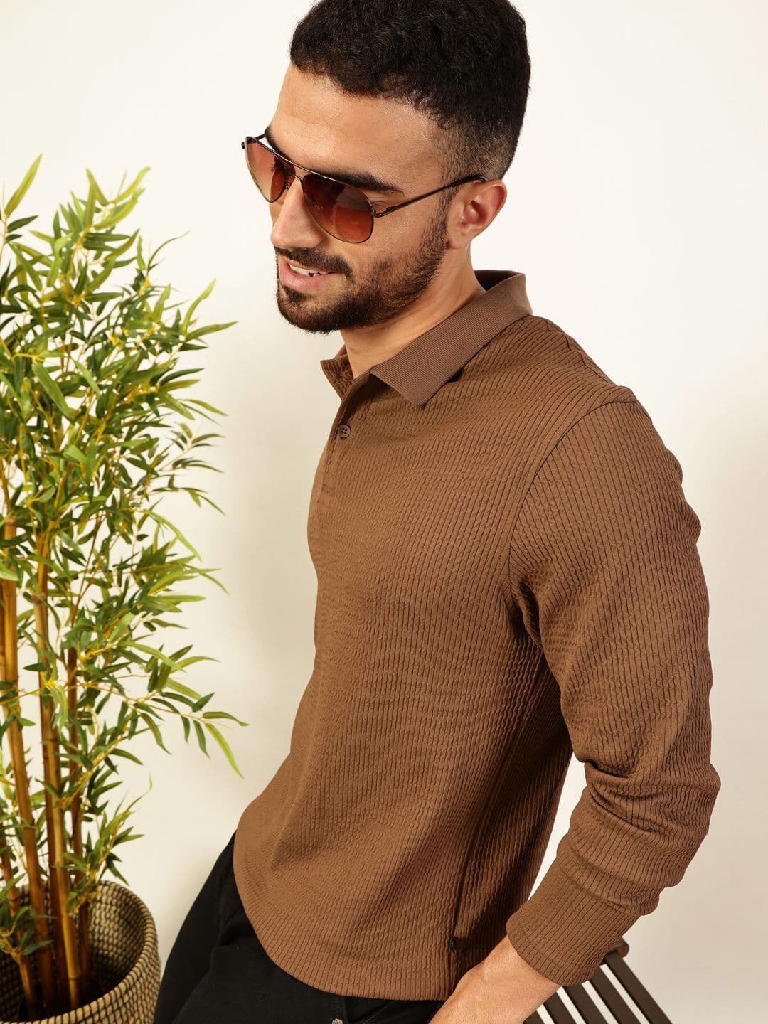 Thomas Scott Men Smart Self Design Polo Full Sleeves T-shirt - view 1
