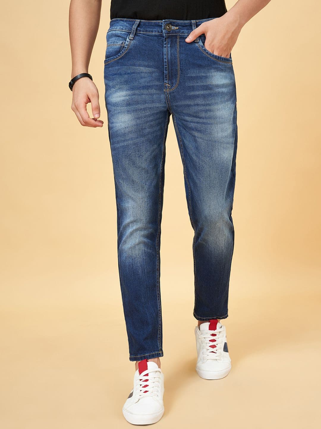 SF JEANS by Pantaloons Men Slim Fit Mid Rise Heavy Fade Jeans - view 1