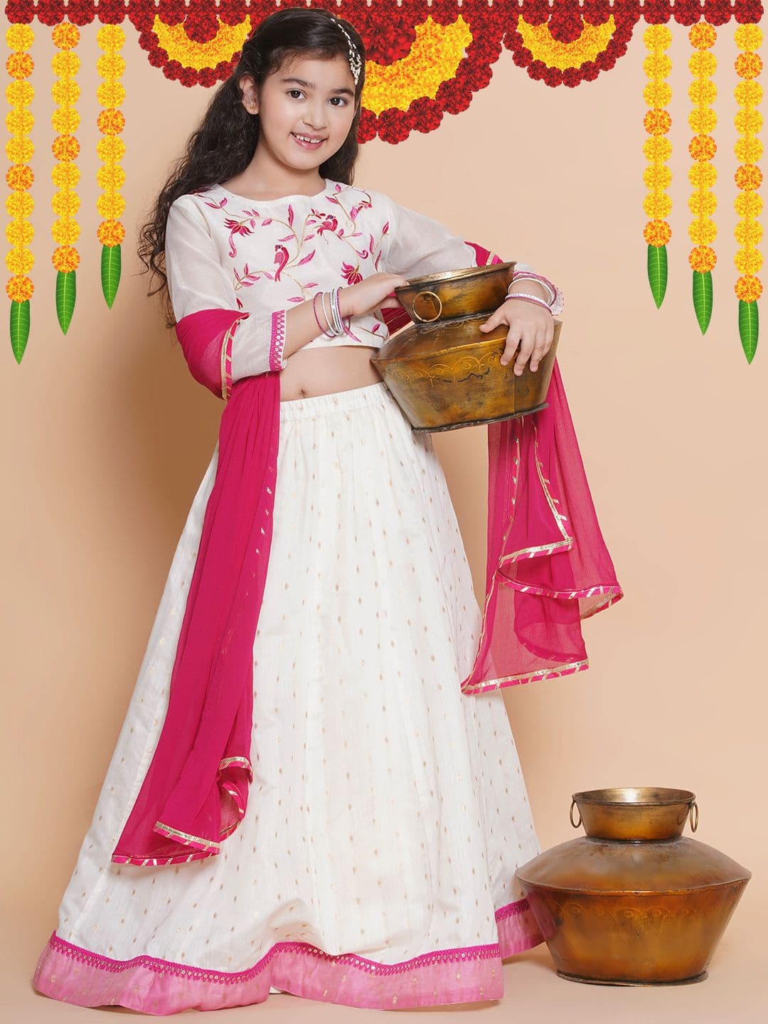 Bitiya by Bhama Girls Embroidered Ready to Wear Lehenga & Blouse With Dupatta - view 1