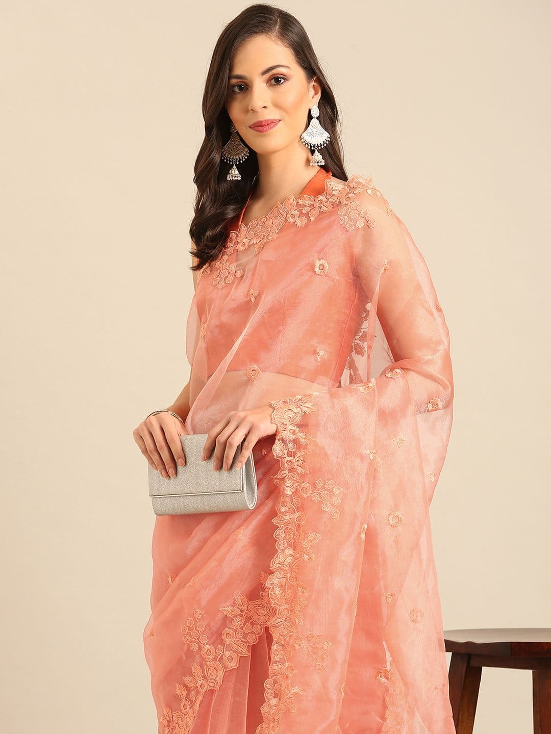 BAPS Floral Embroidered Organza Saree - view 1