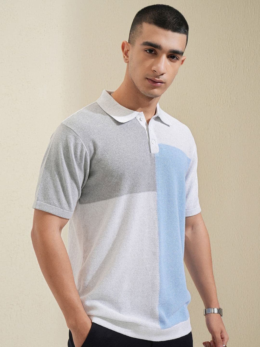 HIGHLANDER Men Colourblocked Colourblocked Polo Collar Cotton Relaxed Fit T-Shirt - view 1