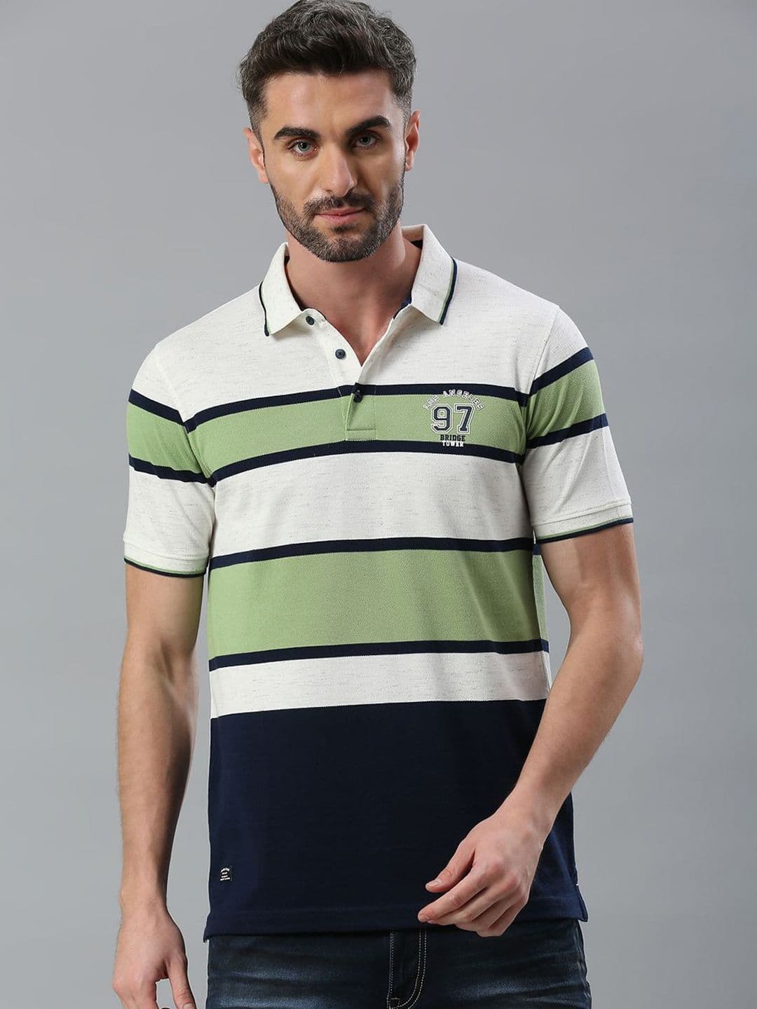 Klub Fox Men Striped Polo Collar Cotton Tshirt - view 1