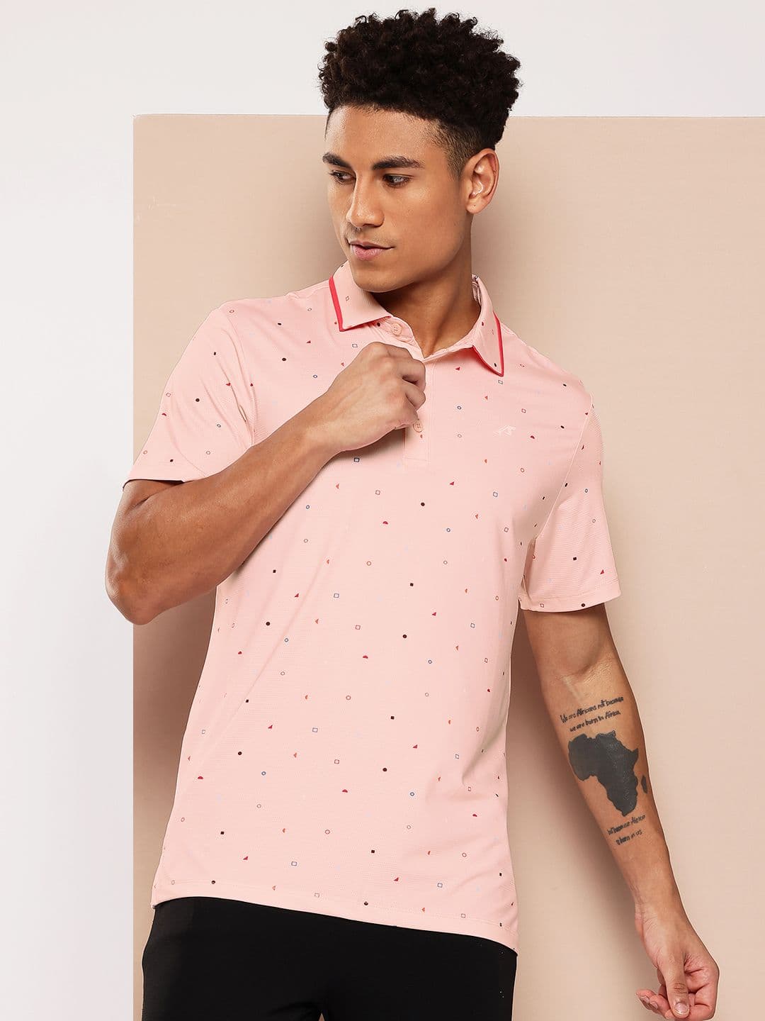Alcis Men Golf Pink Tshirts Printed Self Design Polo Collar T-shirt - view 1